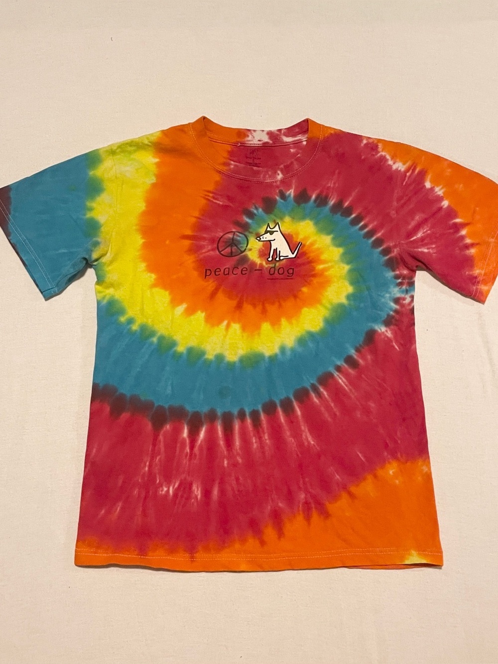 Teddy The Dog Peace Dog Tie Dye Graphic T-Shirt Size Small
